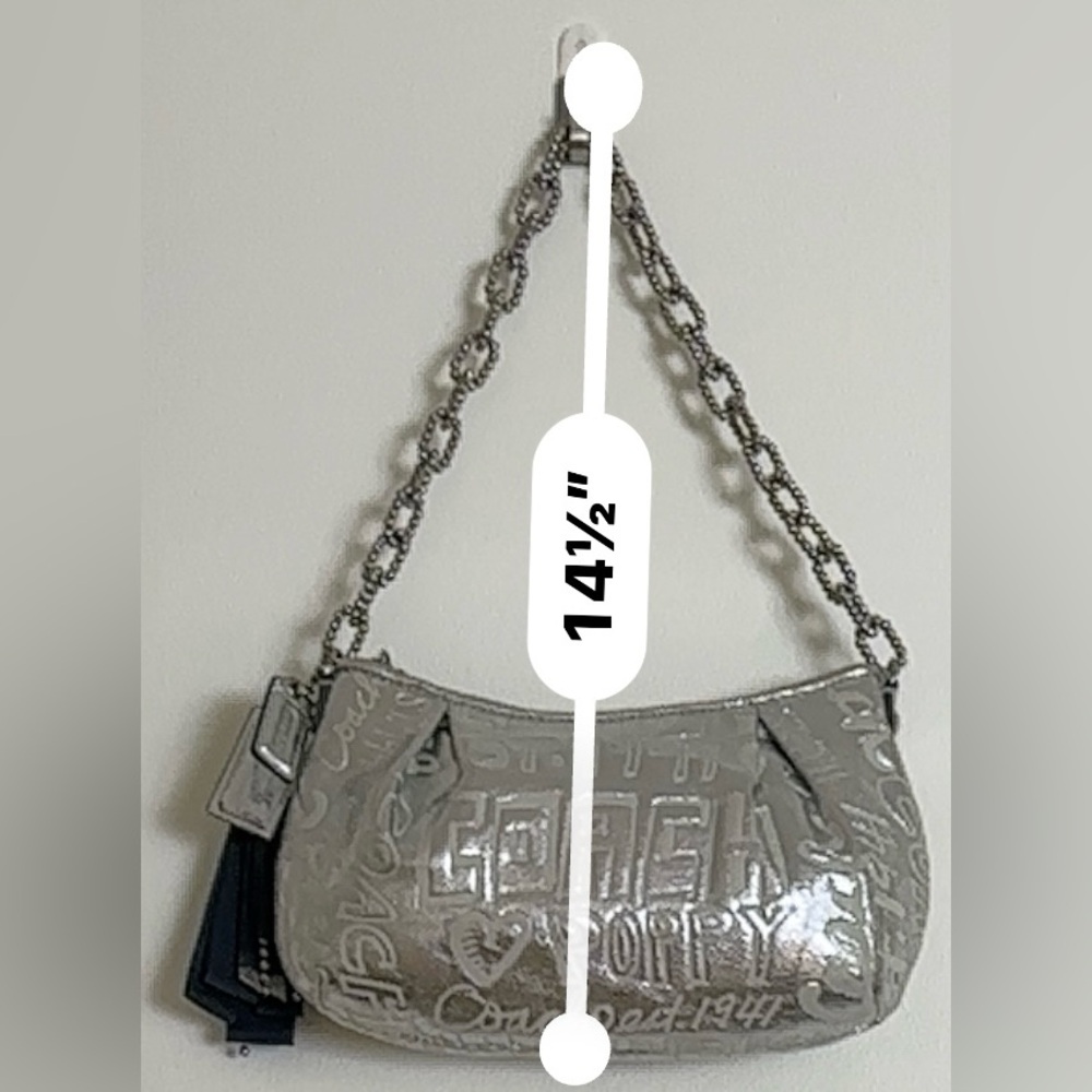 COACH POPPY LMTD ED ETCHED SILVER METALLIC STORY PATCH SATCHEL BAG - Picture 5 of 11